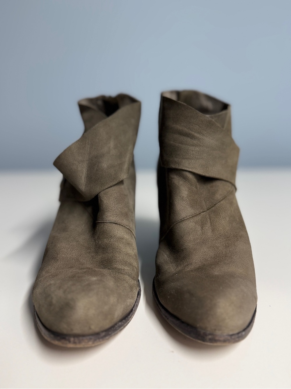 Eileen Fisher Olive Green Wrap Ankle Boots